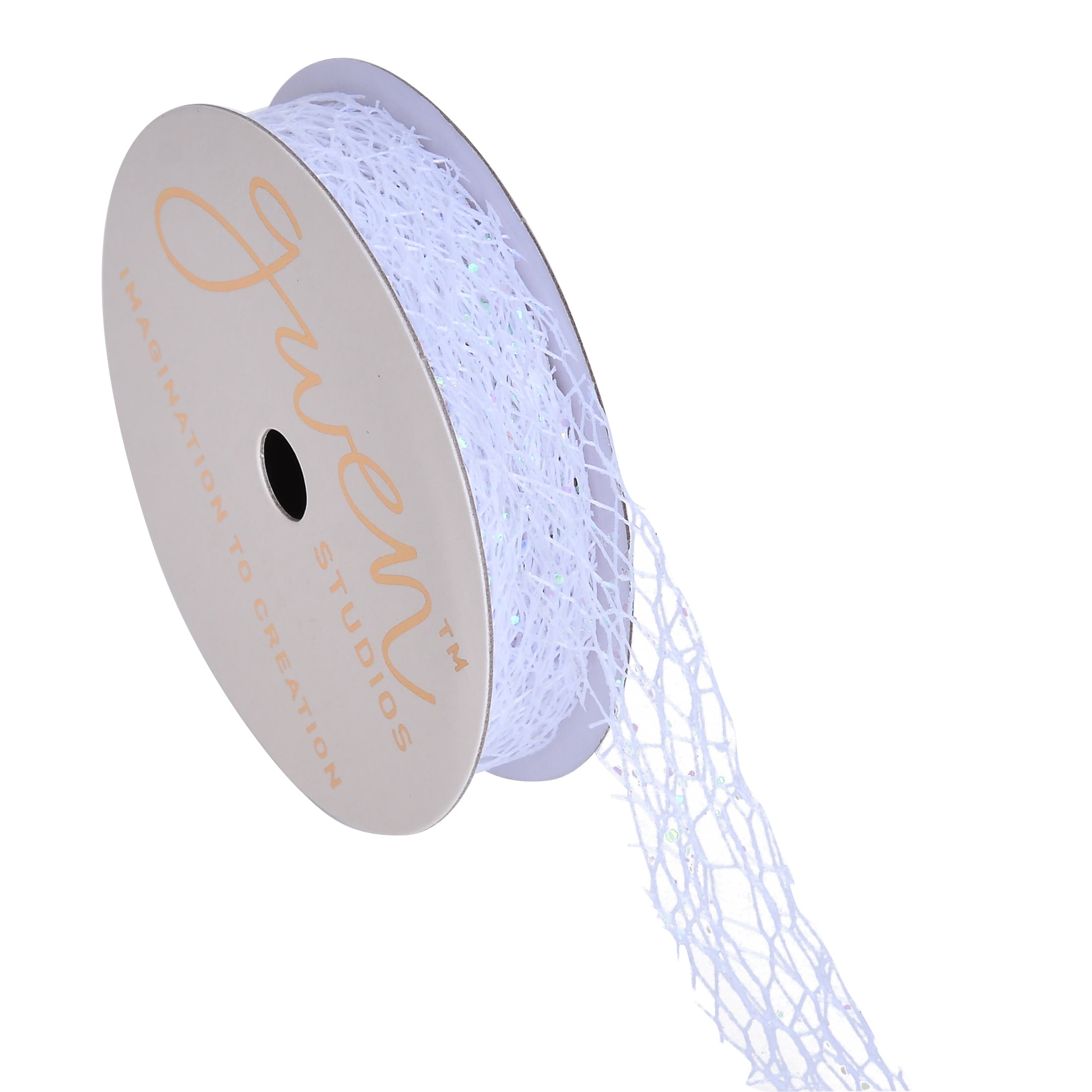 Gwen Studios 5/8" White with Iridescent Glitter Webbed Ribbon, 3 Yards
