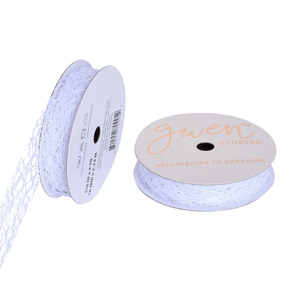 Gwen Studios 5/8" White with Iridescent Glitter Webbed Ribbon, 3 Yards