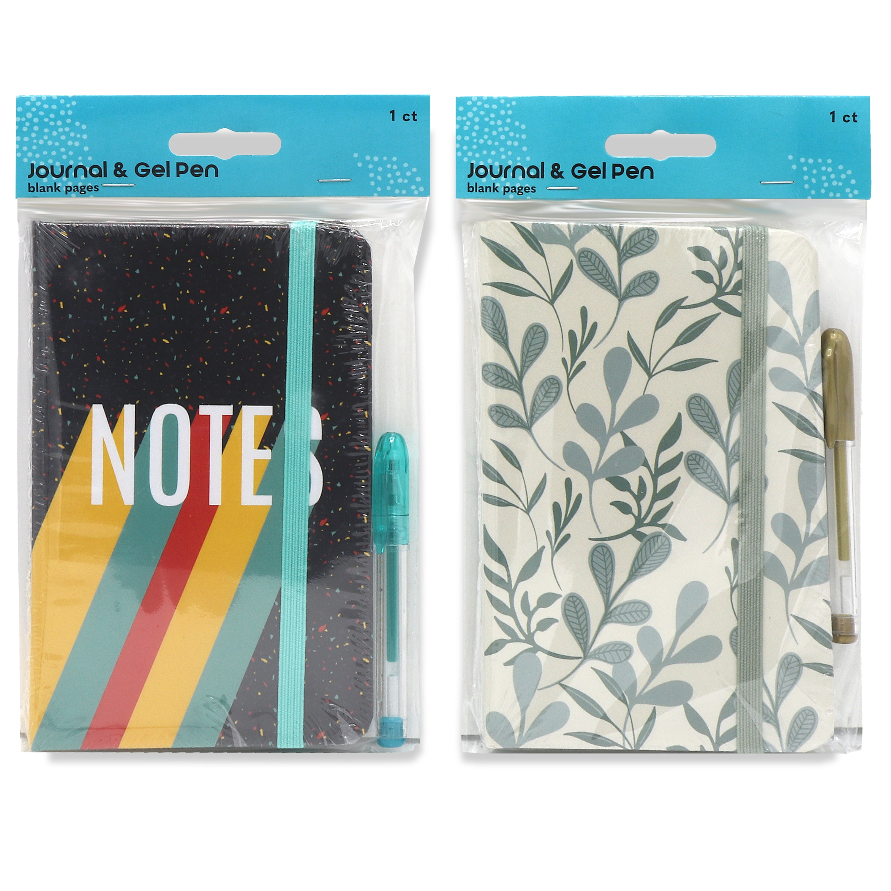 Gwen Studios 6.5" x 4" Elastic Closure Mini Journal Notepad and Gel Pen, Blank Pages, 2 Designs, 50 Pages