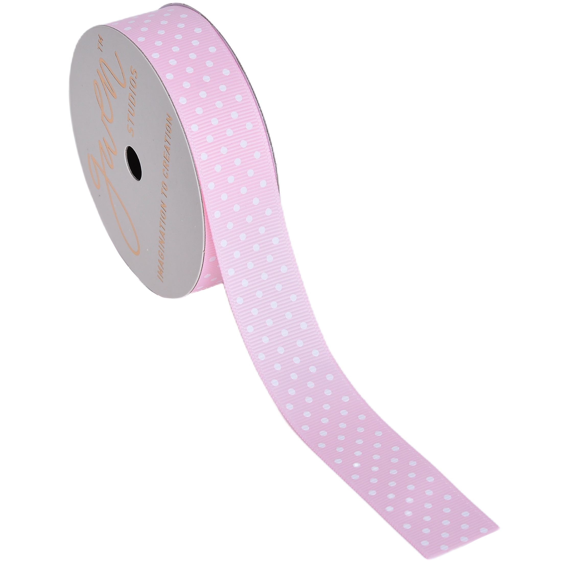 Gwen Studios 7/8" Pink with White Dots Grosgrain Ribbon, 3 Yards