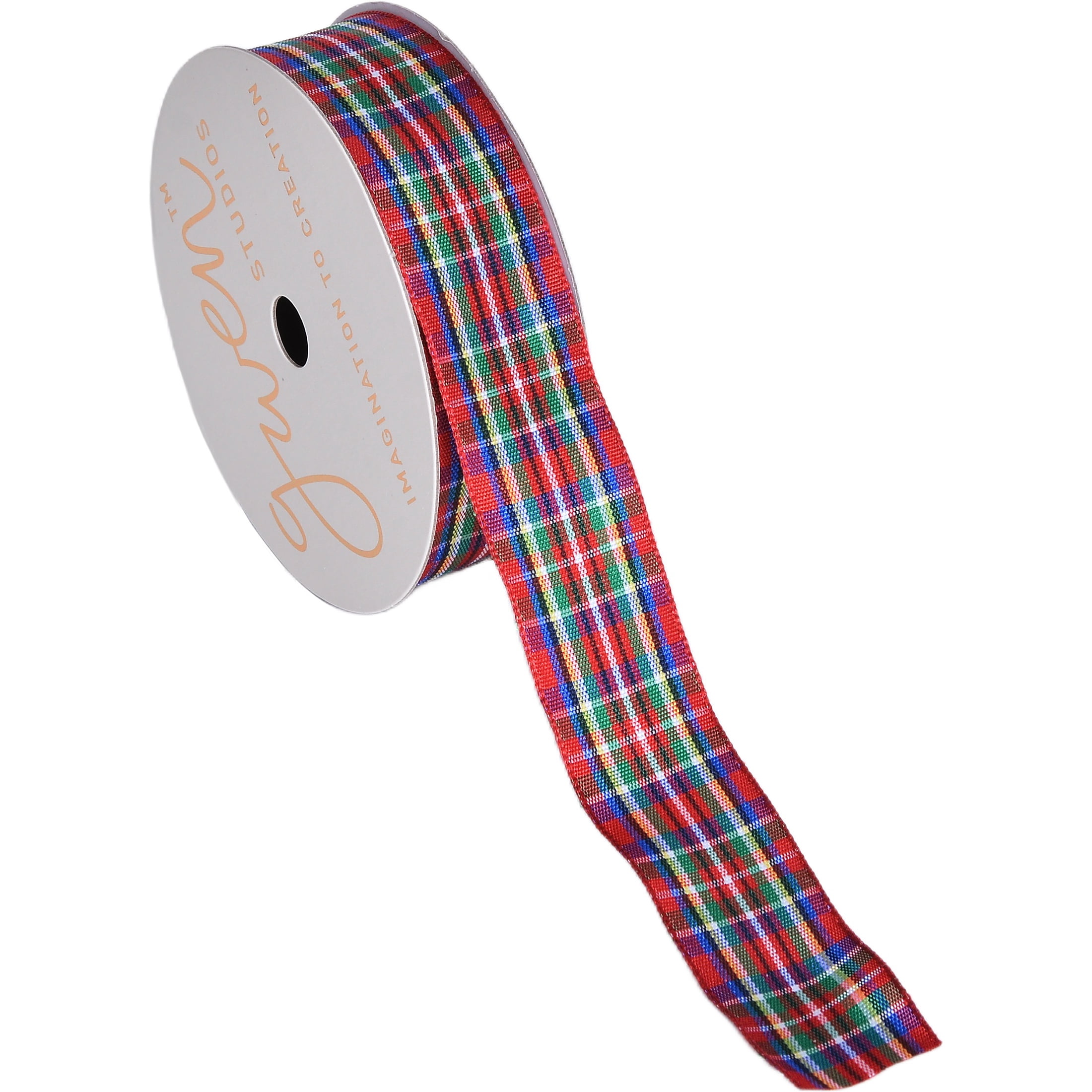 Gwen Studios 7/8" Red and Green Tartan Plaid Ribbon, 3 Yards