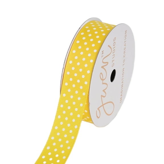 Gwen Studios 7/8" Yellow with White Dots Grosgrain Ribbon, 3 Yards