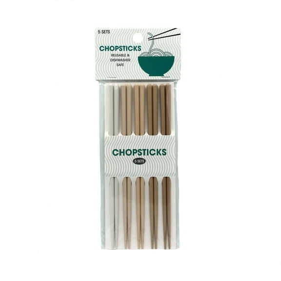 Gwen Studios Reusable Chopstick Set, 5-Piece Durable Utensils, Dishwasher Safe,Tan, 1 Piece