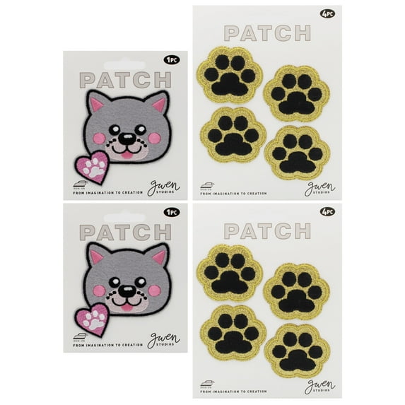Gwen Studios Embroidered Cat and Paw Iron-on Patch Appliques, 10PC