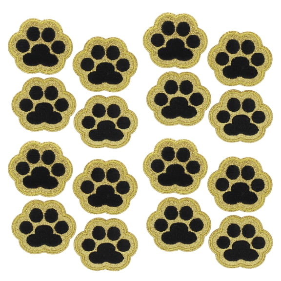 Gwen Studios Embroidered Paw Print Iron-on Patch Appliques, Gold and Black, 1.9" x 1.6", 16CT