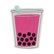 Gwen Studios Embroidered Pink Bubble Tea Iron-on Patch Applique, 2.3" x 3.2"