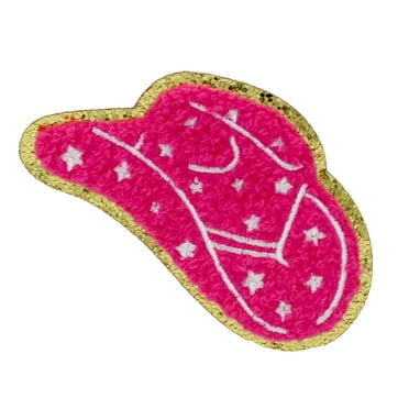 Gwen Studios Embroidered Pink Cowgirl Hat Iron-on Patch Applique, 3.4" x 2.7"