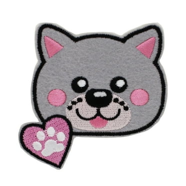 Gwen Studios Embroidered Pink and Gray Cat Iron-on Patch Applique, 2.7" x 2.95"
