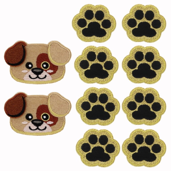 Gwen Studios Embroidered Puppy Dog and Paw Print Iron-on Patch Appliques, 10PC