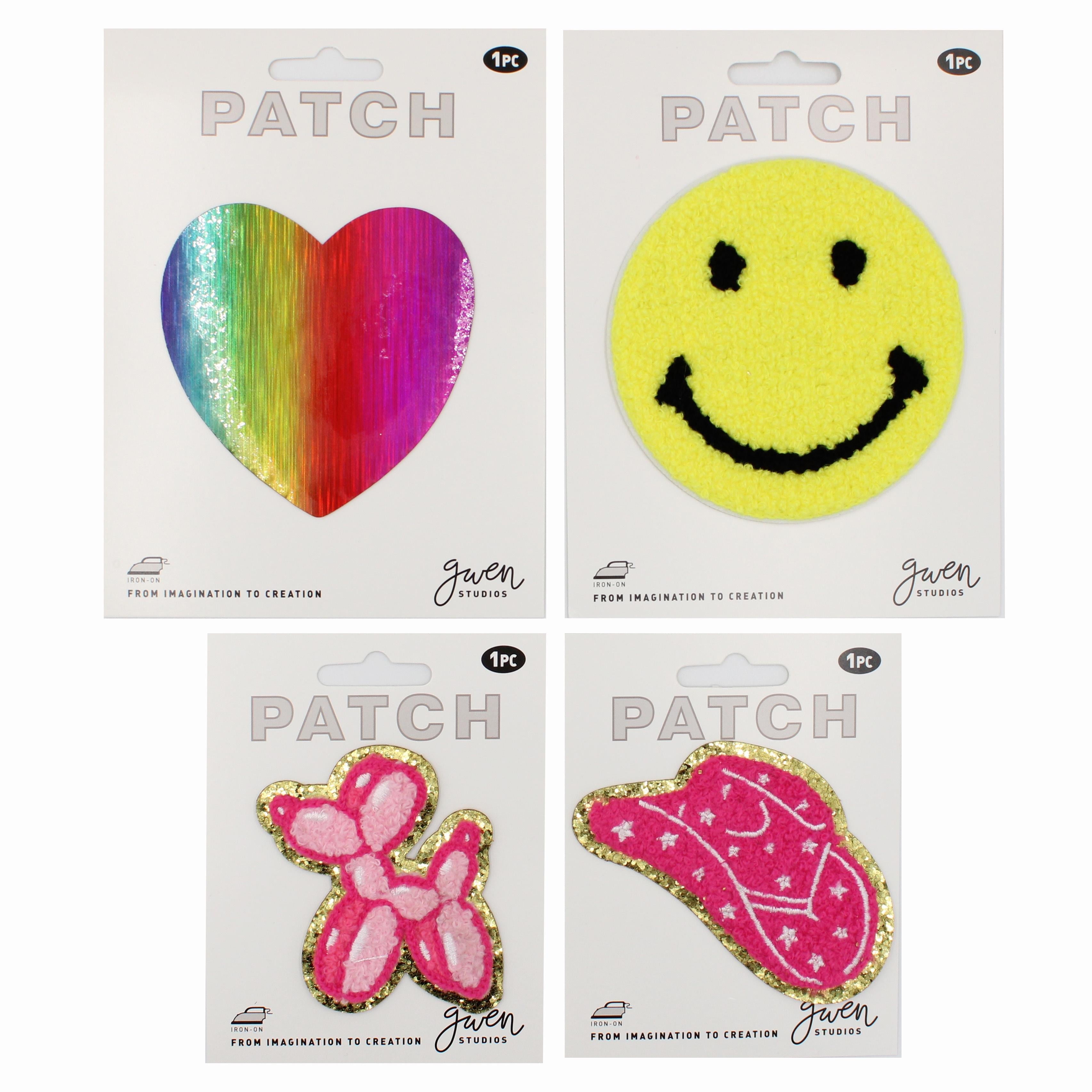 24-Pack Heart Star Flower Chenille Iron-On Patches - Embroidered Appliques For Jackets, Hoodies & DIY Clothes