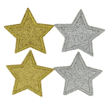 Gwen Studios Gold and Silver Star Iron-on Patch Appliques, 2" x 1.8", 4PC