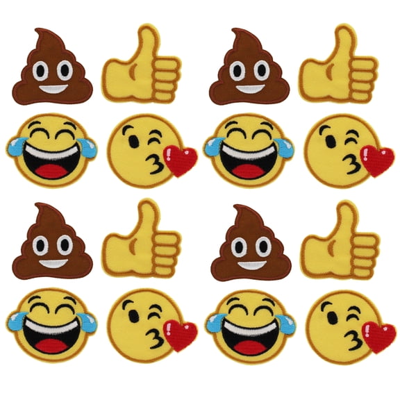 Gwen Studios Multicolor Emoji Embroidered Iron-on Patch Appliques, 4 Styles, 1.75", 16PC