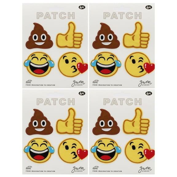 Gwen Studios Multicolor Emoji Embroidered Iron-on Patch Appliques, 4 Styles, 1.75", 16PC