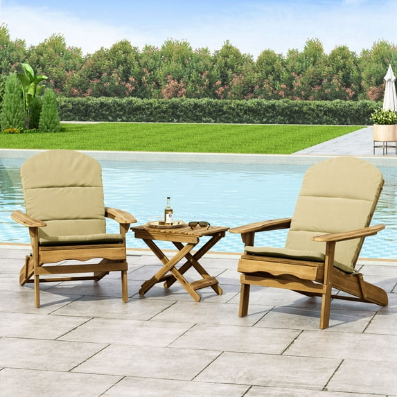 Gwendolyn Outdoor 2 Seater Acacia Wood Chat Set with Water Resistant Cushions, Khaki, Natural