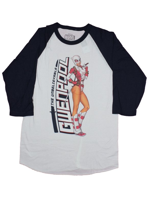 Gwenpool (Marvel) Mens Raglan T-Shirt - Posed Unbelievable Next To Name (2X-Large)