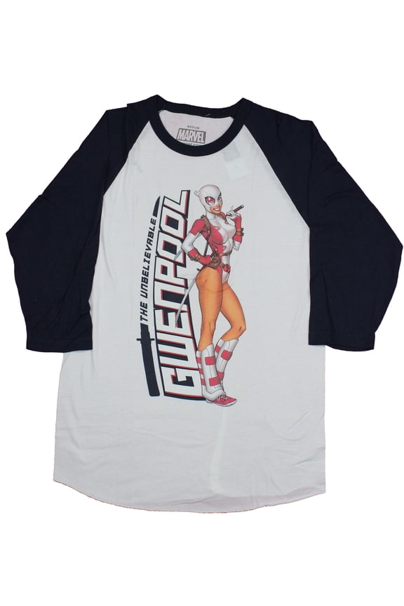 Gwenpool (Marvel) Mens Raglan T-Shirt - Posed Unbelievable Next To Name (2X-Large)