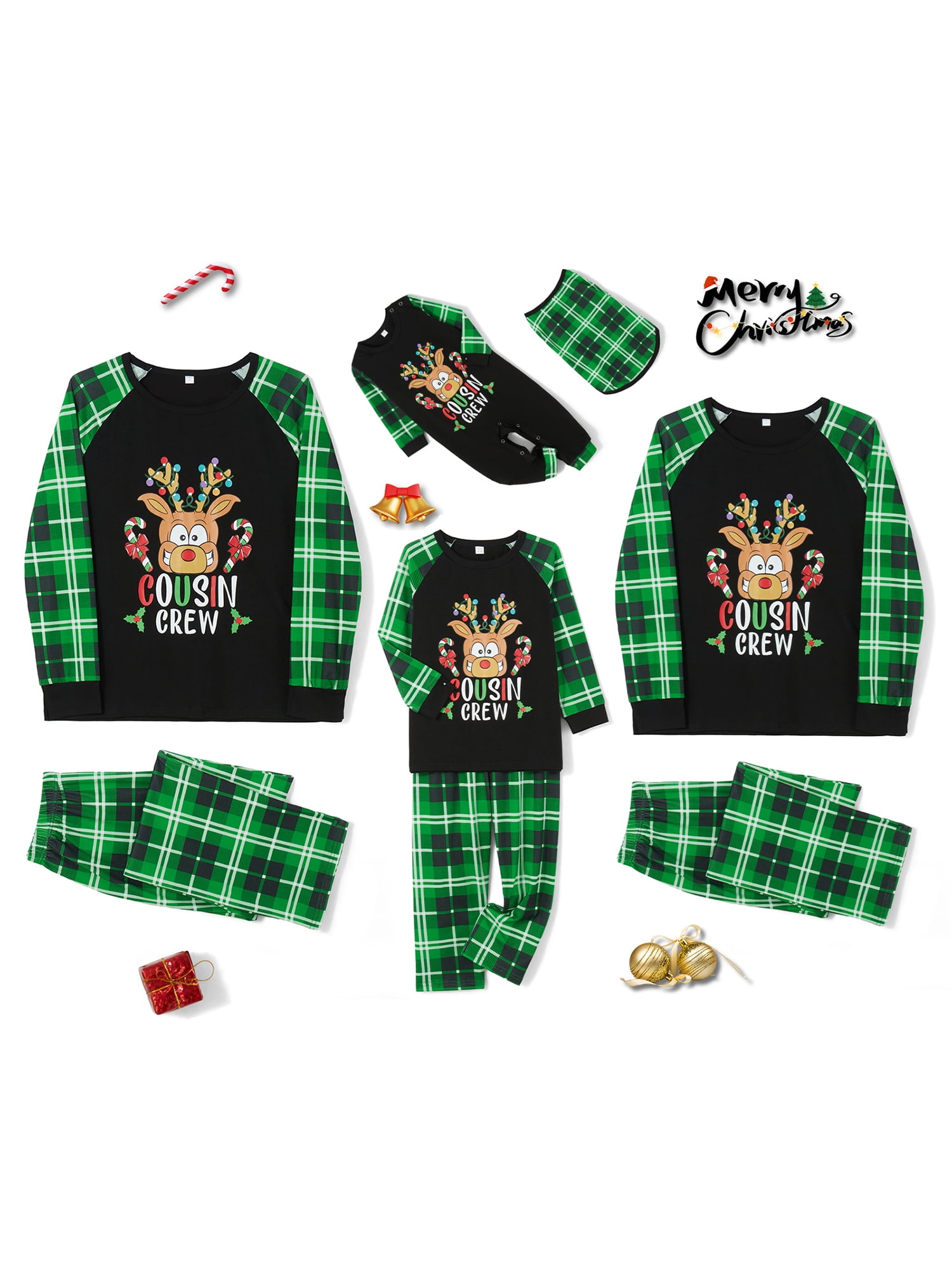Gwiyeopda Family Matching Christmas Pajamas Set Deer Print Long Sleeve Tops Plaid Pants Holiday