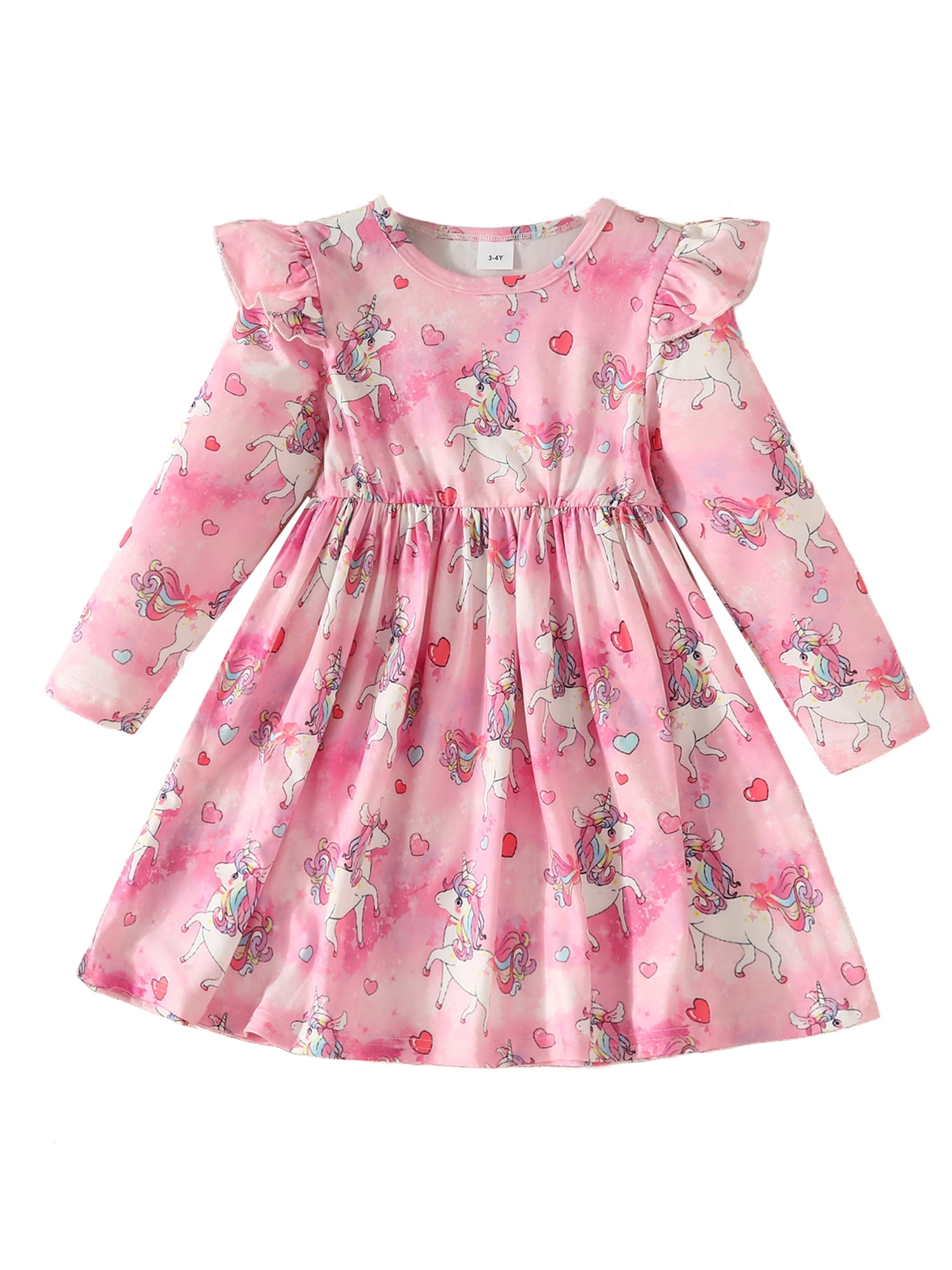 Gwiyeopda Little Girl Fall Dress Long Sleeve Cartoon Unicorn Print A-Line Dress - Walmart.com