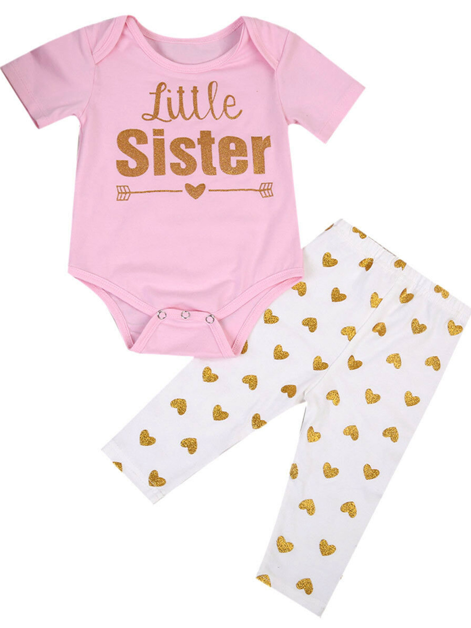 Gwiyeopda Little Girls Matching Outfits Short Sleeve Letter Top/Romper