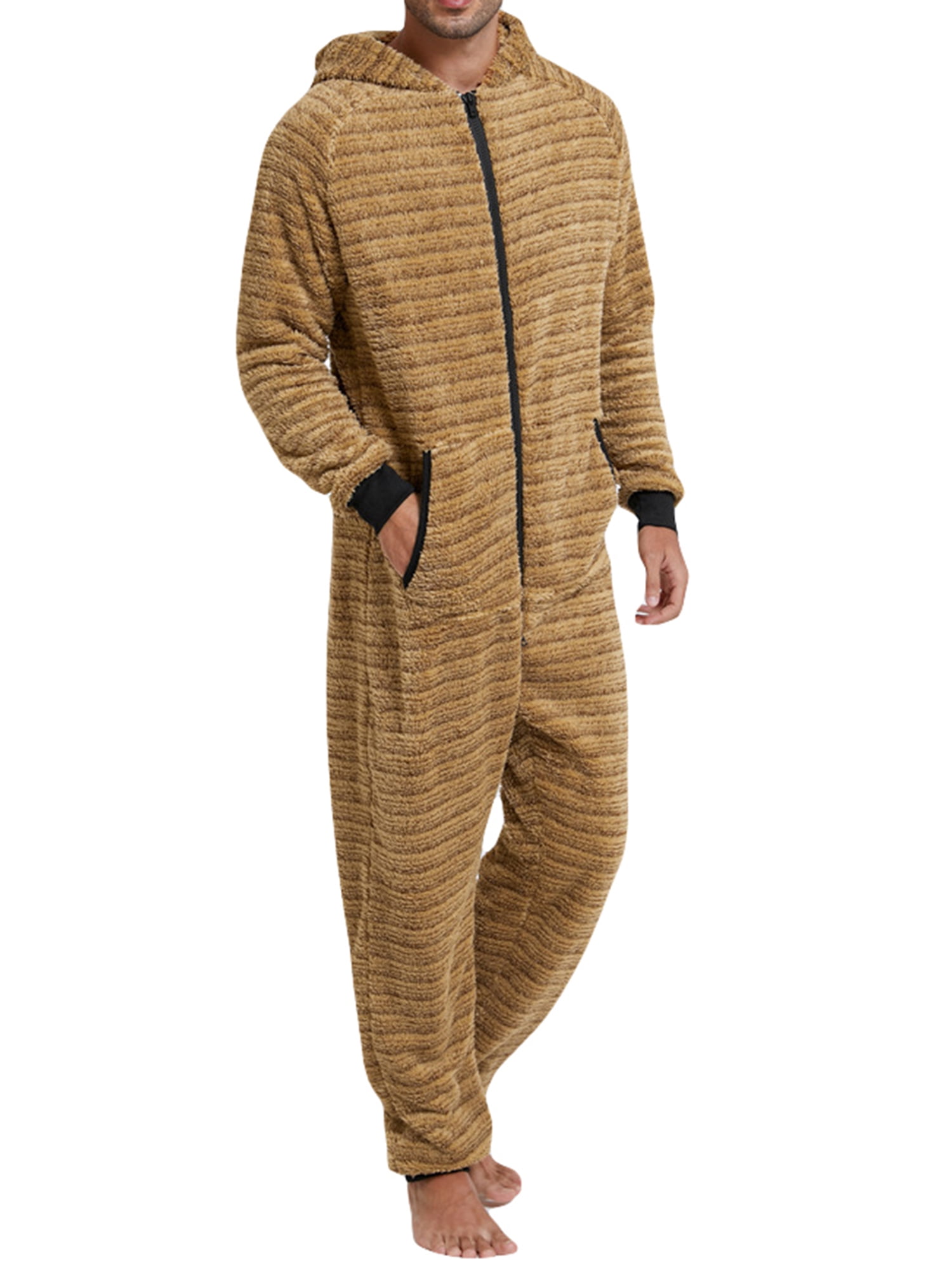 Gwiyeopda Men s Warm Fleece One Piece Jumpsuit Hooded Zip Up onesie Pajamas Soft Winter Homewear for Men S XXL
