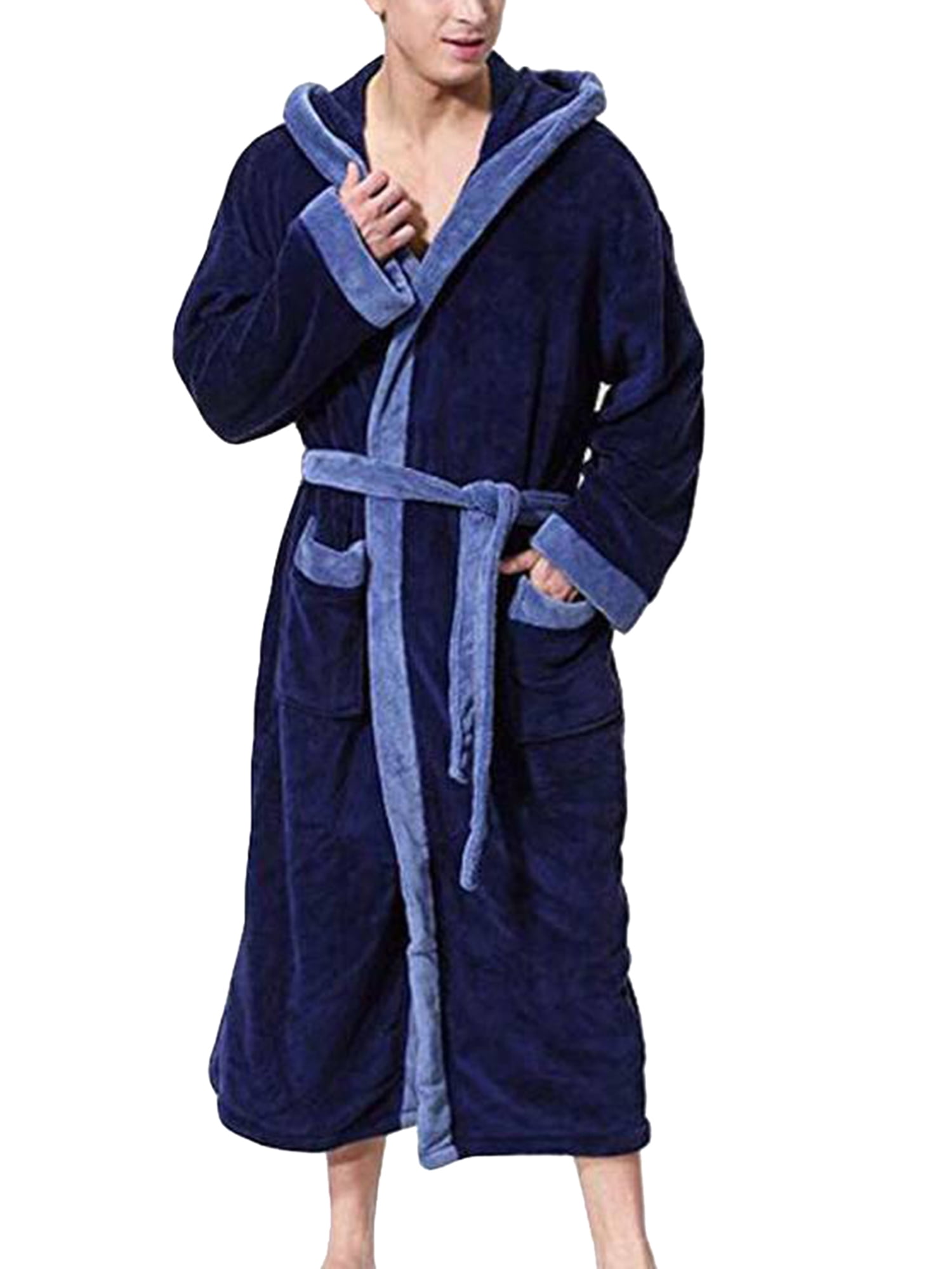 Gwiyeopda Mens Robes Big and Tall with Hood Flannel Fleece Patchwork