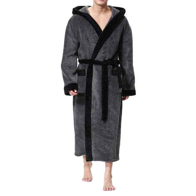 Gwiyeopda Mens Robes Big and Tall with Hood Flannel Fleece Patchwork