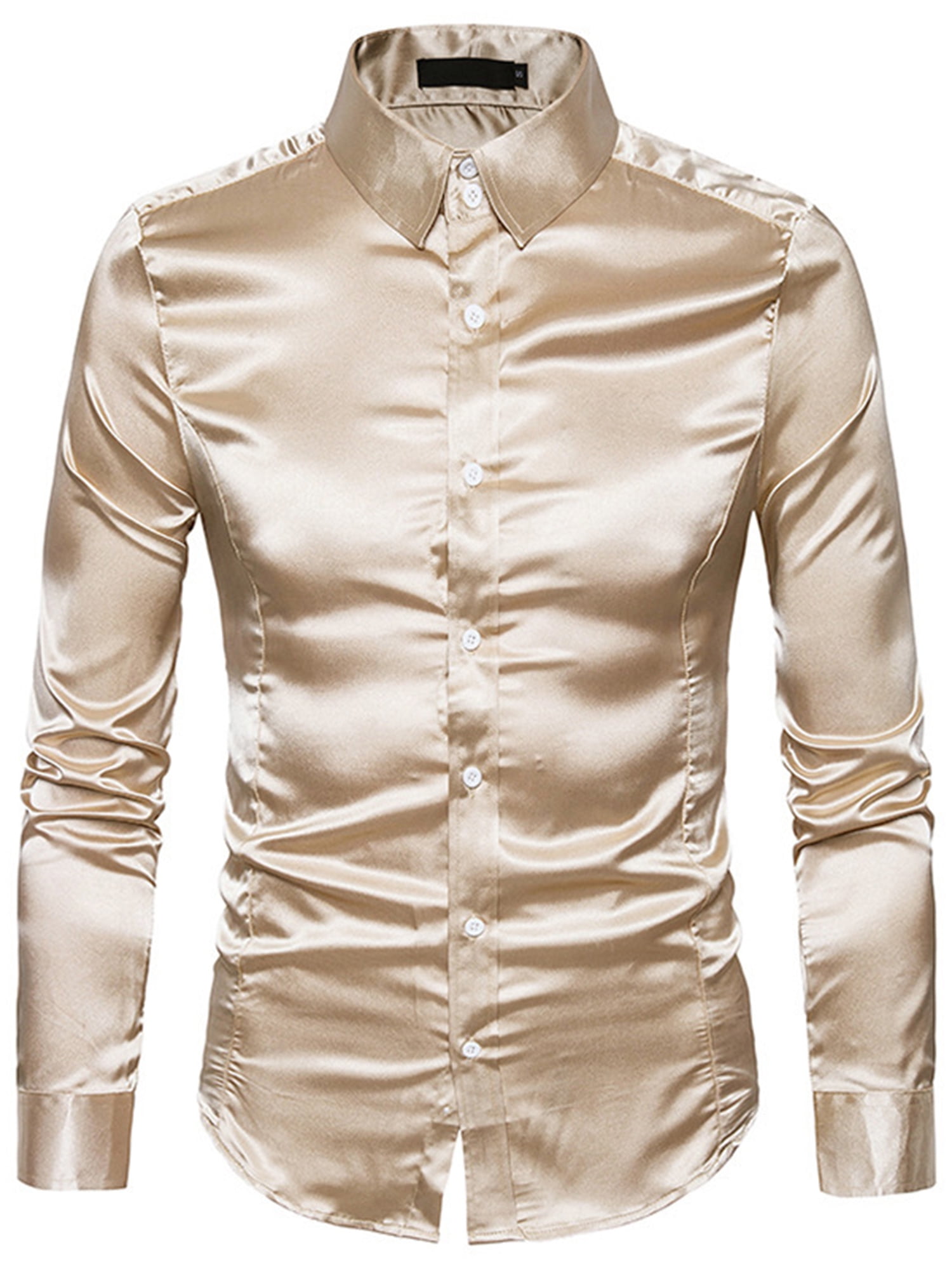 Gwiyeopda Mens Silk Satin Shirts Fit Long Sleeve Dress Shirts for