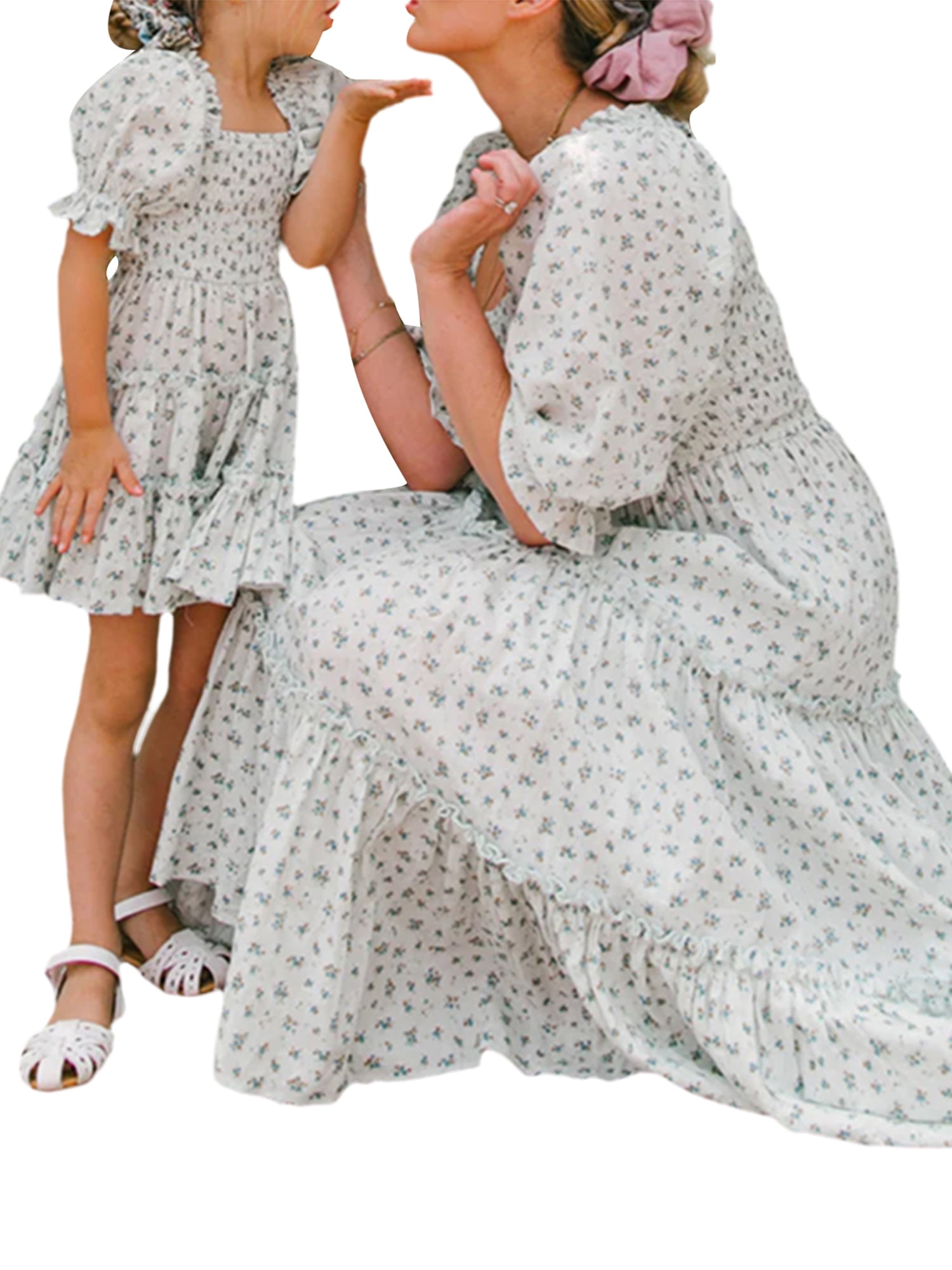 matching fall dresses mom and daughter Baby pink Mom Daughter Matching Outfits with flounces S / 3 years