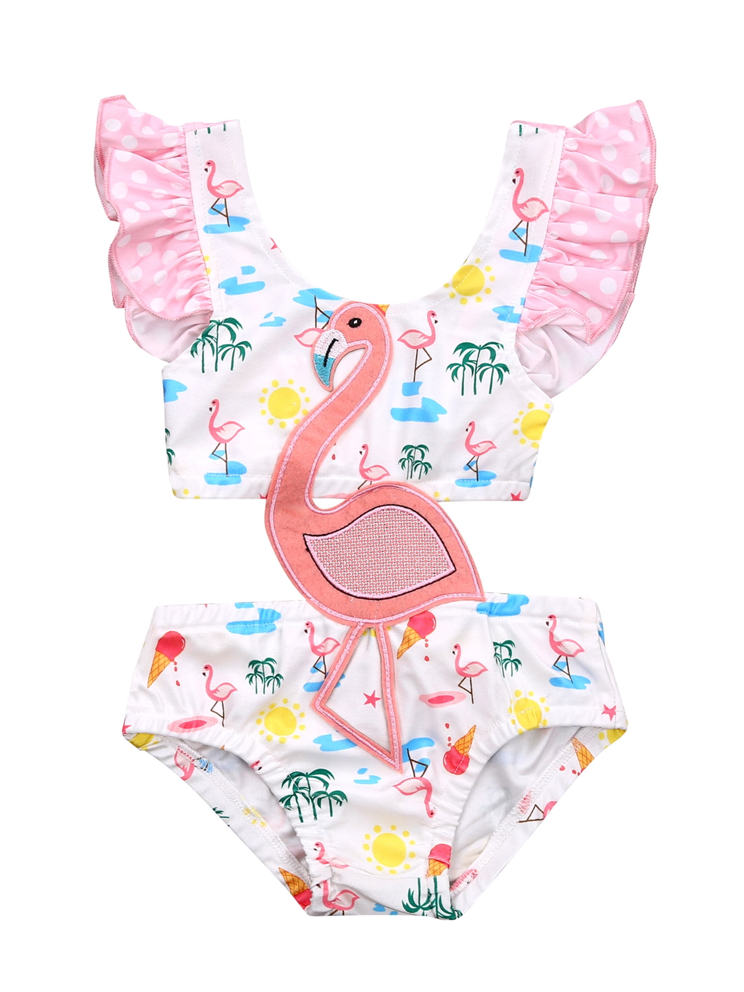 Gwiyeopda Toddler Kids Baby Girls Cartoon 3D Flamingo Swimwear