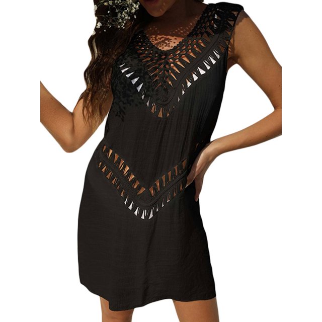 Gwiyeopda Women Summer Bikini Coverup Boho Sleeveless Hollow Out