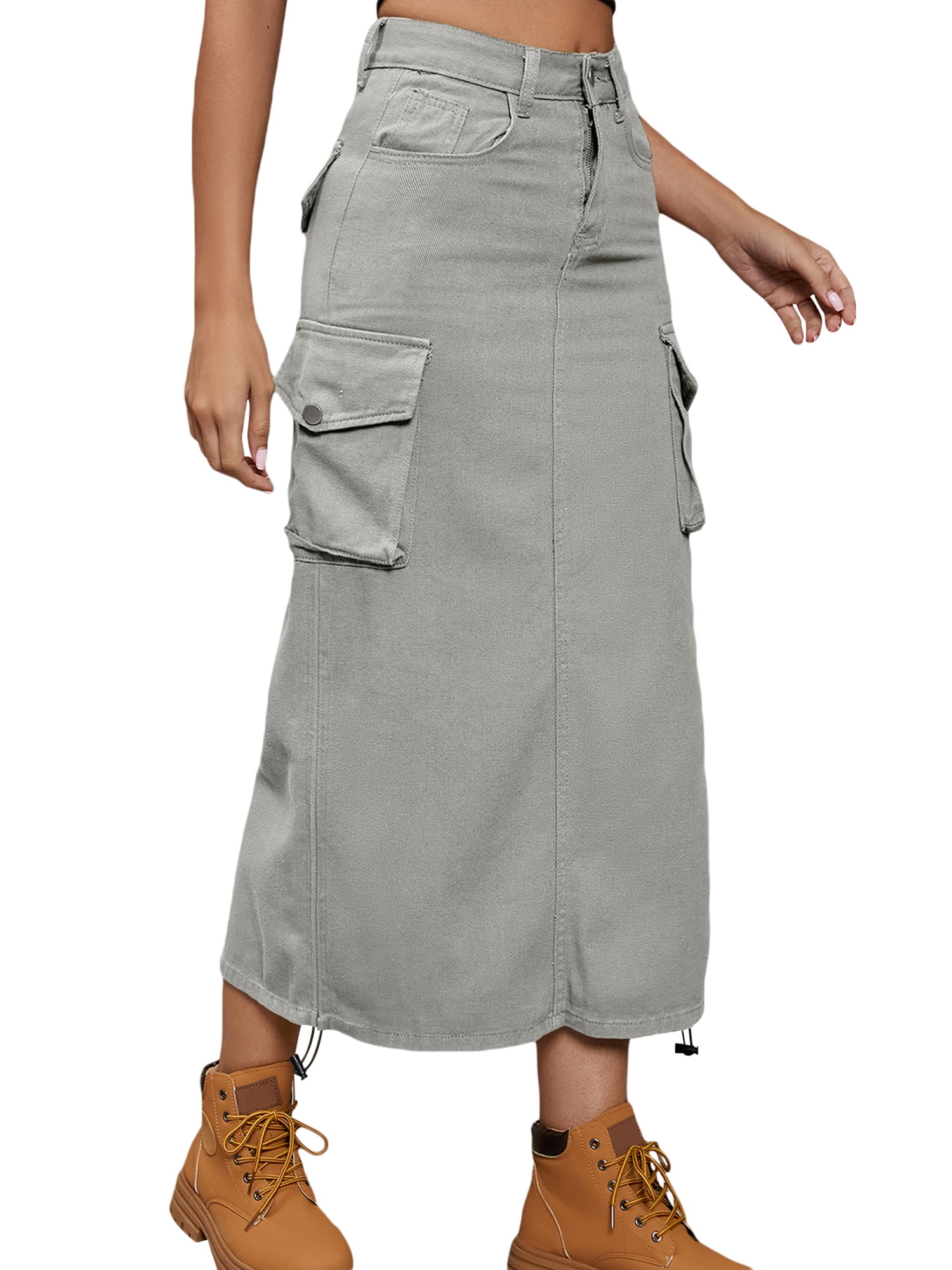 Gwiyeopda Women Y2k Cargo Long Skirt High Waisted Drawstring Maxi Skirt Ruched Casual Skirts