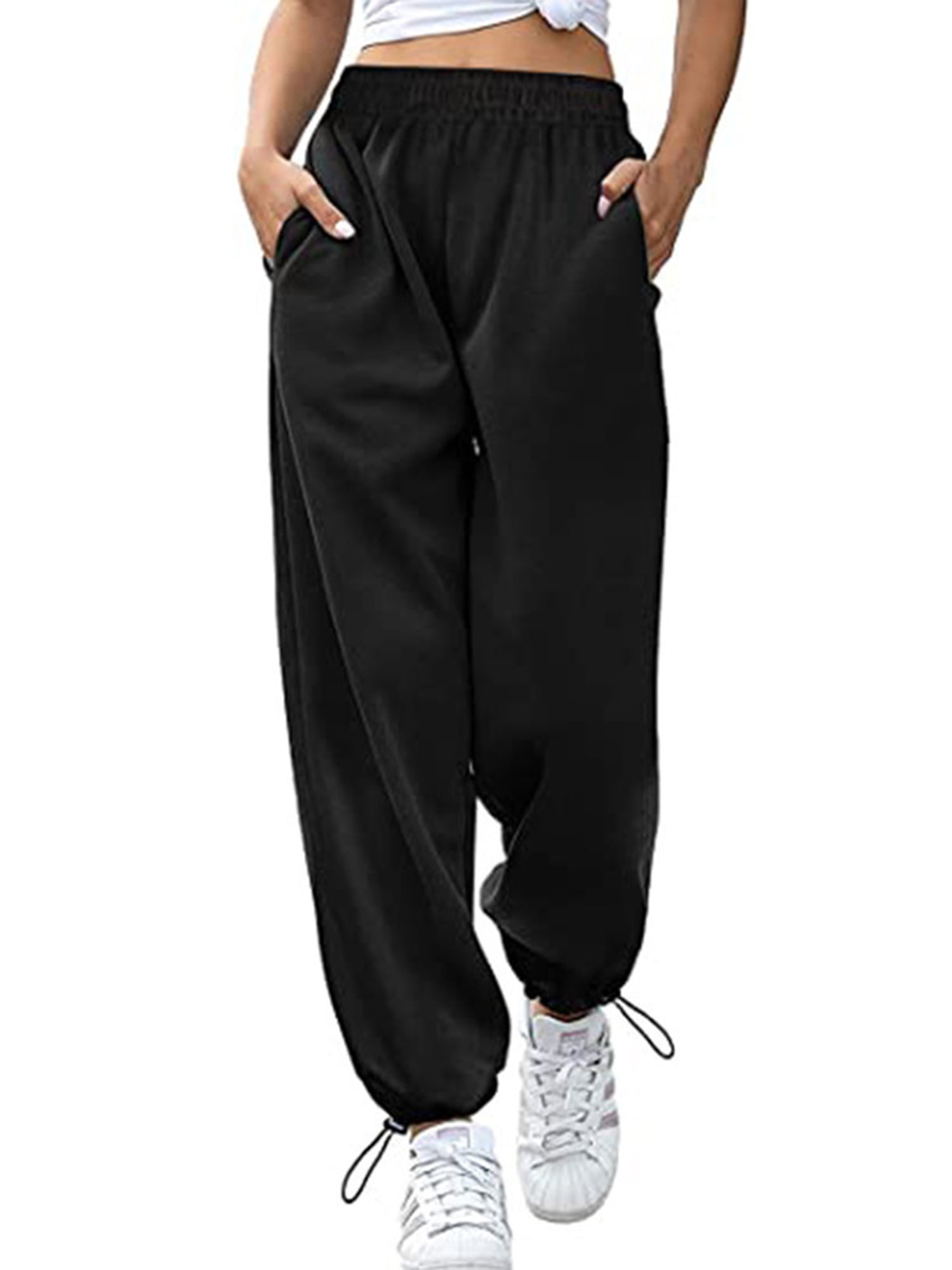 Gwiyeopda Womens Elastic Waist Sports Lounge Pants Jogger Loose Sweatpants  with Pockets 