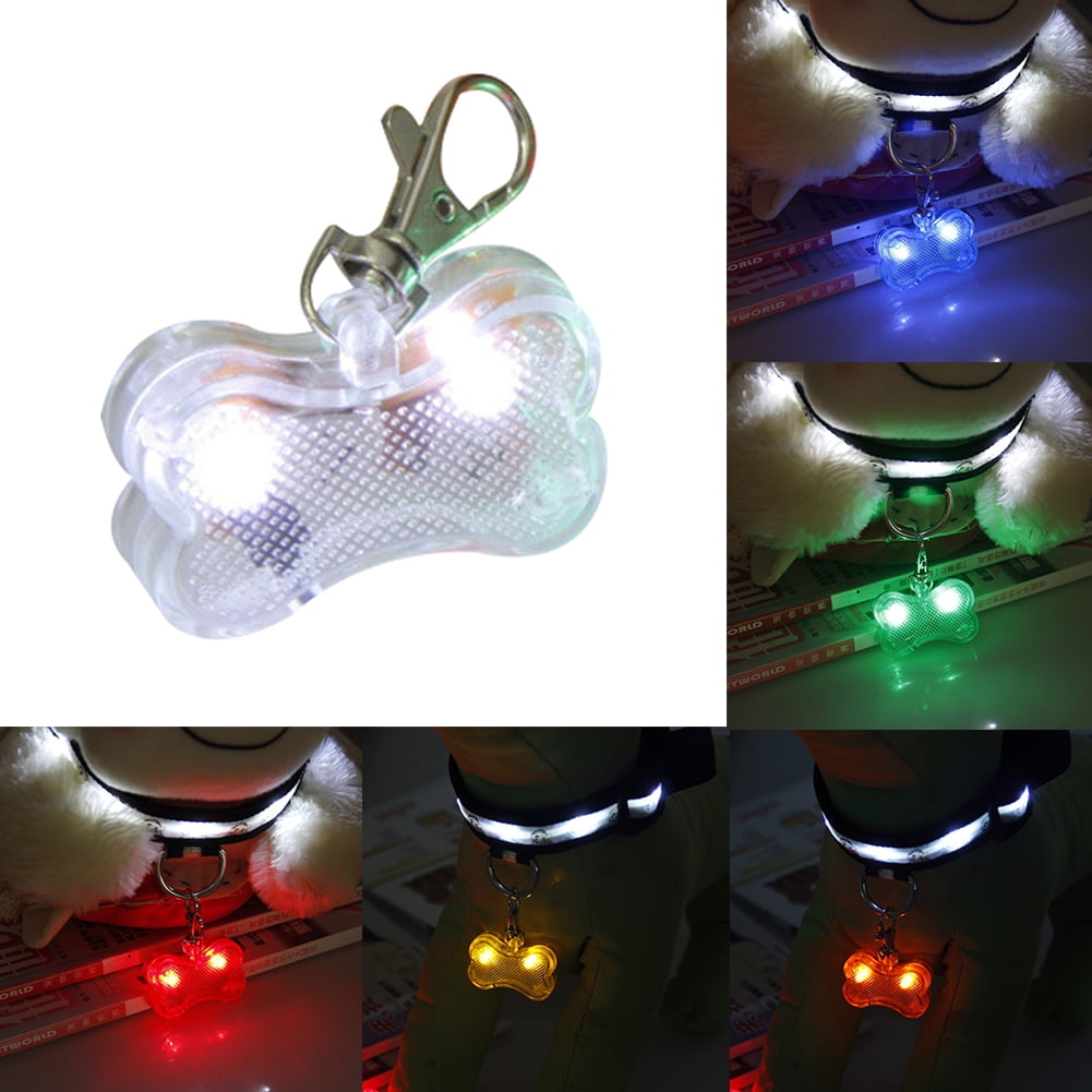 Gwong LED Light Up Dog Bone Shape ID Tag Pet Safety Collar Pendant for