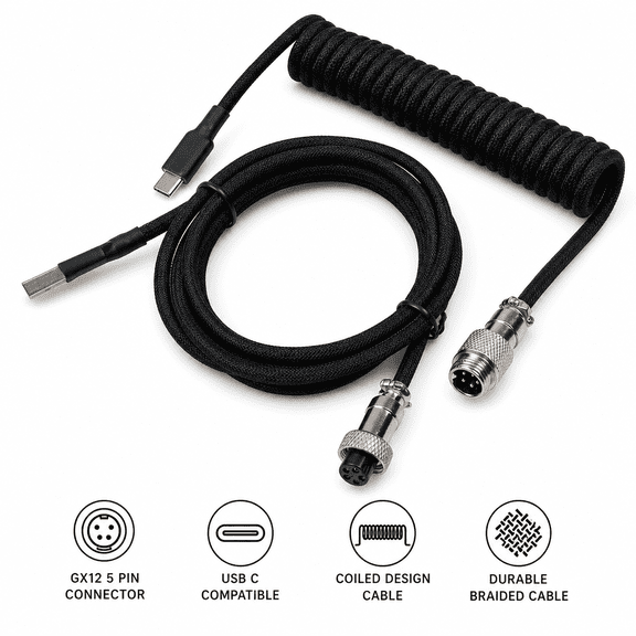 Gx12 5 Pin aviator Connector Cables Usb c Coiled Aviation Cable Aviation Plug 5pin 4pin Keyboard Cable coiled length 151cm , straight length 1.5M N912