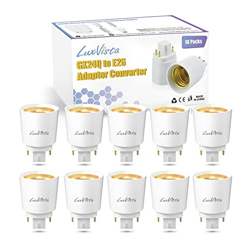 Gx24q to E26/E27 LED Light Sockets Adapter, Gx24 to Medium Edison Bulb Base Adapter, 4 Pin CFL Lamp Base Converter, Gx24/Gx24q to E26 Light Fixture, Remove Bypass The Ballast, 10-Pack