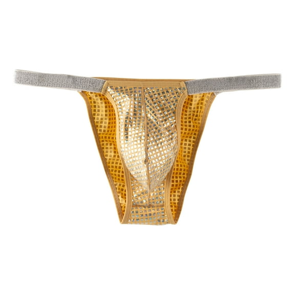 Gxdcog Men's Shiny Metallic Micro Enhance Pouch Panties Underwear Low Rise T-Back Thongs G-string Bikini for Date night, Valentine's Day, Anniversary