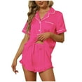 thumbnail image 1 of Gxdcog Satin Pajamas for Women Short Sleeve Silk Pajama Sets Soft Sleepwear Top with Causal Pj Shorts, 1 of 7