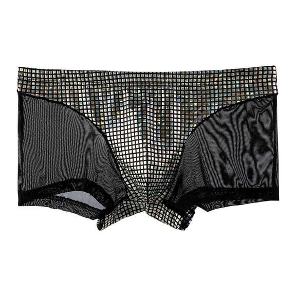 Gxdcog Underwear for Men, Men's Shiny Metallic Panties Semi-Transparent Boxer Shorts Breathable Mesh Low Waist Underpants Lingerie night or Wwimming