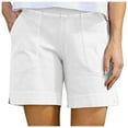 thumbnail image 1 of Gxdcog Women Cotton Shorts with Pockets Summer Elastic Waist Drawstring Pull On Comfy Casual Linen Shorts, 1 of 5