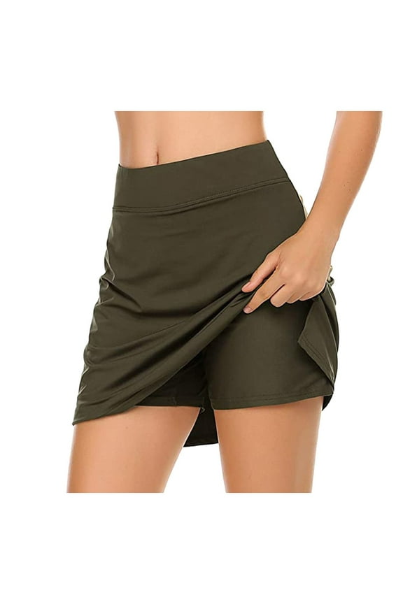 Women Workout Skorts High Waist Athletic Tennis Skirts Solid Stretch Active Skort with Shorts, Golf Short Skirt