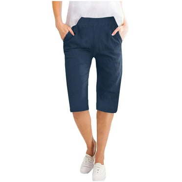 Gxdcog Women's Bermuda Shorts Long Cotton Casual Summer Knee Length Pull On Lounge Walking Exercise Shorts with Pockets