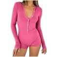 thumbnail image 1 of Gxdcog Women's Button V Neck Short Sleeve One Piece Shorts Romper Pajama Bodysuit Cute Bodycon Overall Jumpsuit Pjs, 1 of 8