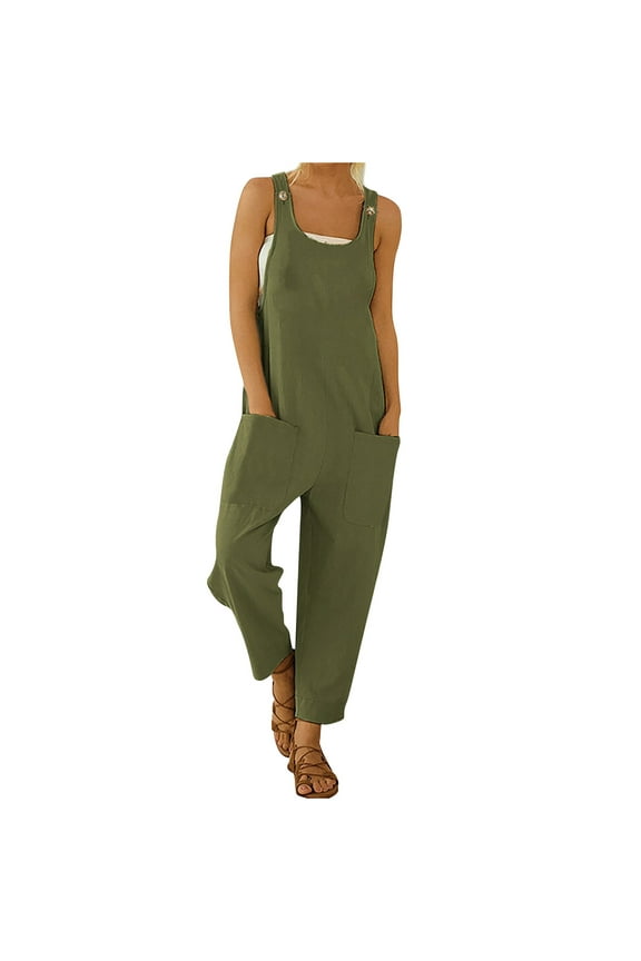 Women's Cargo Overalls Jumpsuits Loose Casual Bib Adjustable Straps Wide Leg Long Pant Romper with Pockets