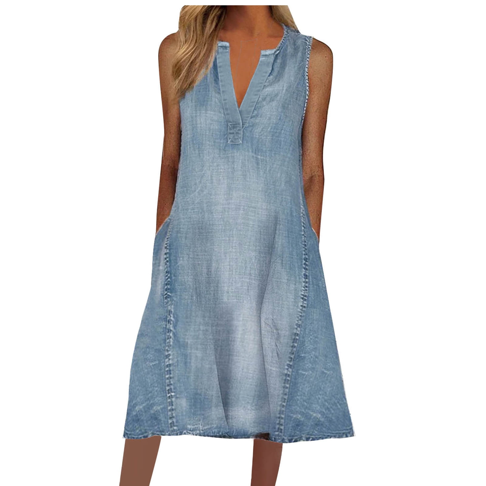 Jean Tank Dress Stradivarius Denim Tank Midi Dress In Dark Wash Blue ASOS