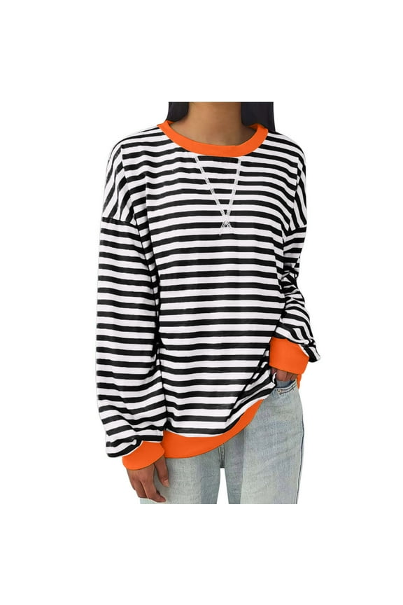 Womens Fall Tops Casual Crewneck Short Sleeve Striped Color Block Knitted High Low Trendy Pullover T Shirts Blouse