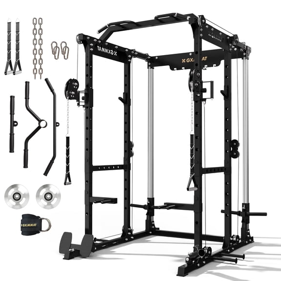 Gxmmat X6 Power Cage, 2200LB Multi-Function Power Rack with Independent Dual Aluminum Pulley System, Squat Rack for Home Gym Strength Training Equipment, Heavy-Duty Steel Construction