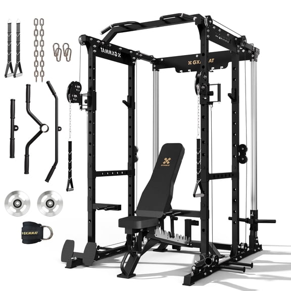 Gxmmat X6 Power Cage, 2200LB Multi-Function Power Rack with Independent Dual Aluminum Pulley System, Squat Rack for Home Gym Strength Training Equipment, Heavy-Duty Steel Construction