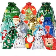 Gxrteck 45Pcs Christmas Gift Bags, Assorted Sizes for Holiday Presents, Drawstring Christmas Bags Small Medium Large for Gift Wrapping, Xmas Gift Bags with Tags Ribbon Ties, Christmas Party Supplies