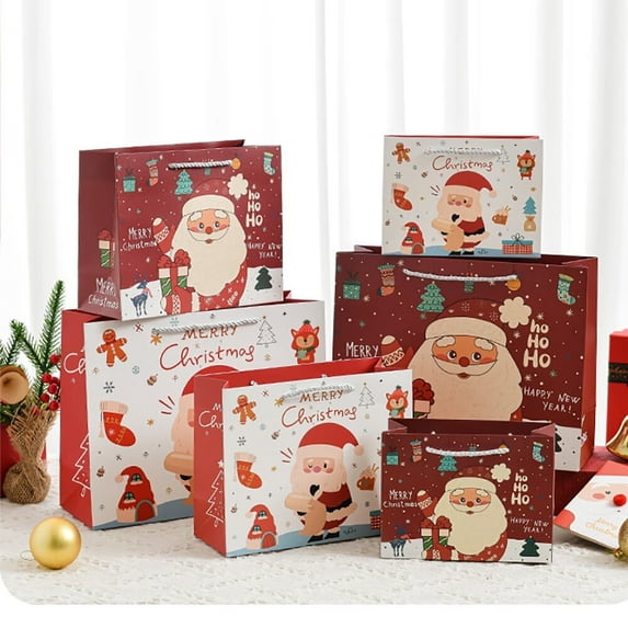 Gxrteck 6 Pack Christmas Gift Bags Large Reusable Christmas Tote Bags, Durable Christmas Bags for New Year's Shopping, Christmas Surprise, Xmas Party Supplies