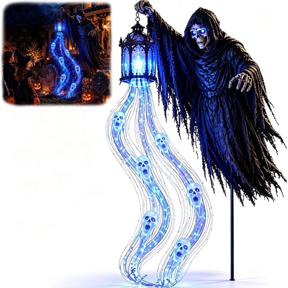 Gxzaibo Halloween Outdoor Garden Light, 31.5" Solar Powered Spooky Phantom Yard Stake, Flowing Blue LED Ghost Effect, Weatherproof Iron Decoration